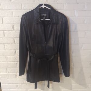 New York & Company Black Leather Belted Jacket